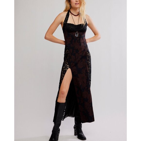 FREE PEOPLE Love You Most Printed Maxi Slip / Black Combo - Picture 1 of 8
